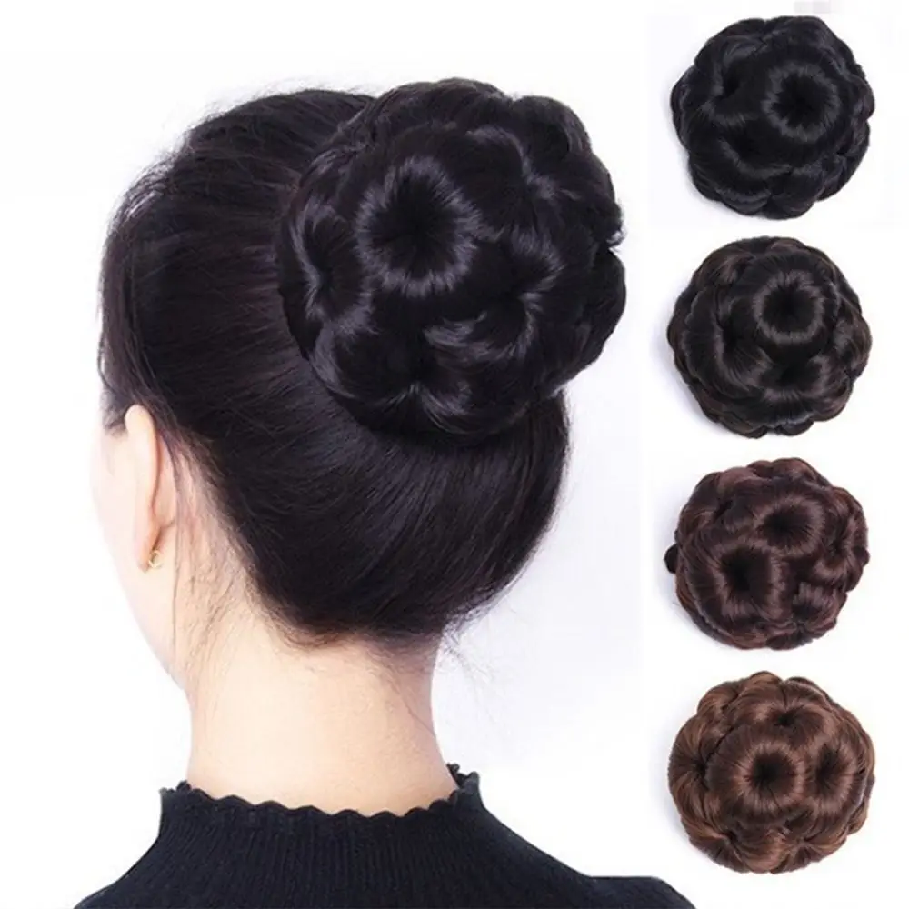 

Bundle Girls High Temperature Fiber Donut Clip Ponytails Extensions Flower Ring Bun Bride Hairpiece Curly Chignon Fake Hair Bun