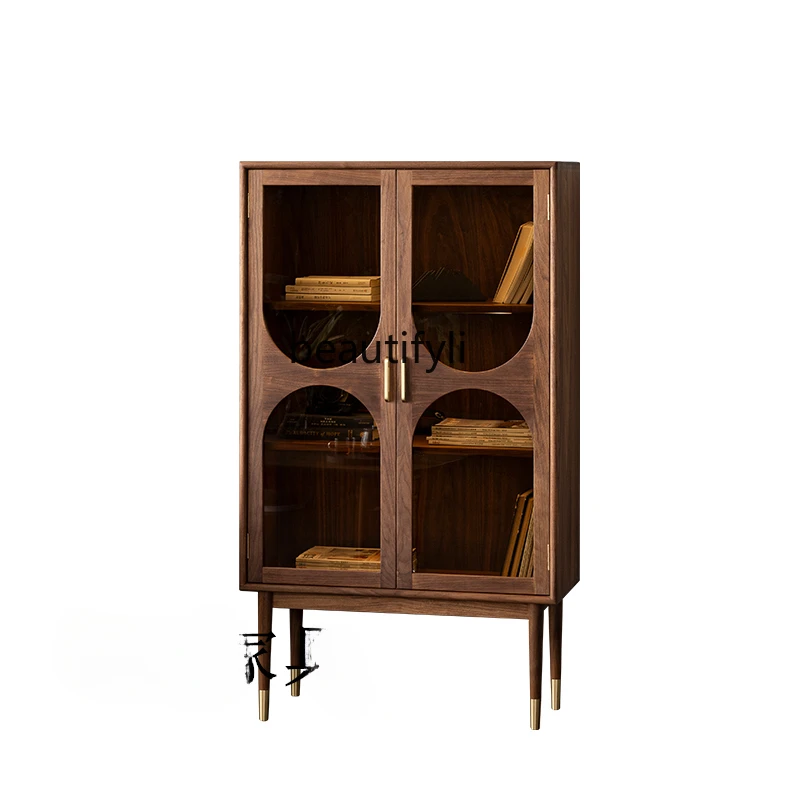 

Retro American Solid Wood Wine Cabinet Display Cabinet Made of Glass Light Luxury Living Room Storage Nordic Sideboard Cabinet