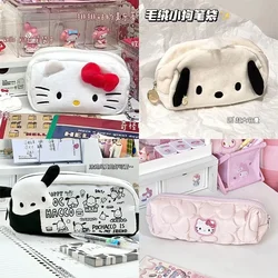 Cartoon HelloKittys Pencil Case Cute Y2K Corduroy Straight Pencil Case Kawaii Student Stationery Box Children's Birthday Gift