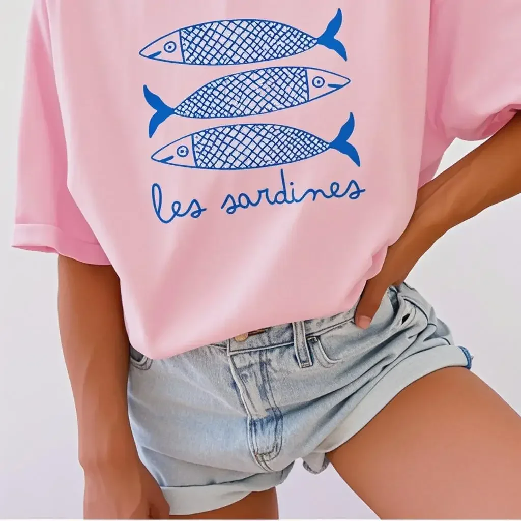 

Tomato Girl Coastal Summer Girl Fashionable Casual T-shirt Sardine Women Canned Fish Casual Shirt Summer Short Sleeved Harajuku