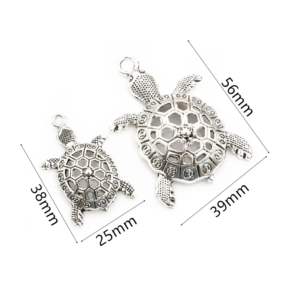 5pcs Turtle Charms Pendant Antiue Silver Plated Metal DIY Necklace Bracelet Jewelry Making Accessories Findings