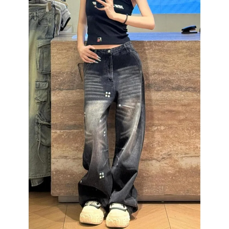 

Casual Vintage Black Grey Jeans Summer Wide Leg Pants Women Oversized High Waist Harajuku Trouser Y2K Baggy Denim Pant Hip Hop