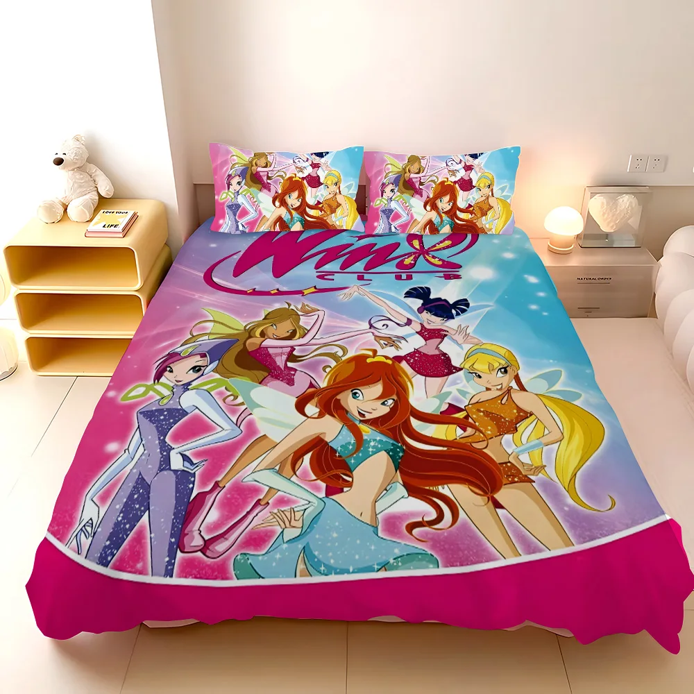 Duvet Cover Pillowcase Bedding Set Anime Girl W-Winx Clubs Boy Girl Bedroom Decoration Children Gift Single Double Large Size