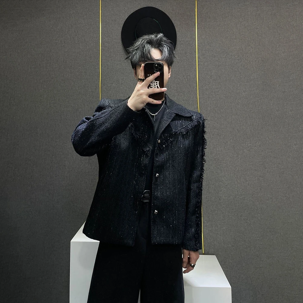 Men Spring Tassels Ballroom Casual Jacket Streetwear Nightclub Stage Performance Fashion Youth Retro Top Men'S Clothing 2026 New