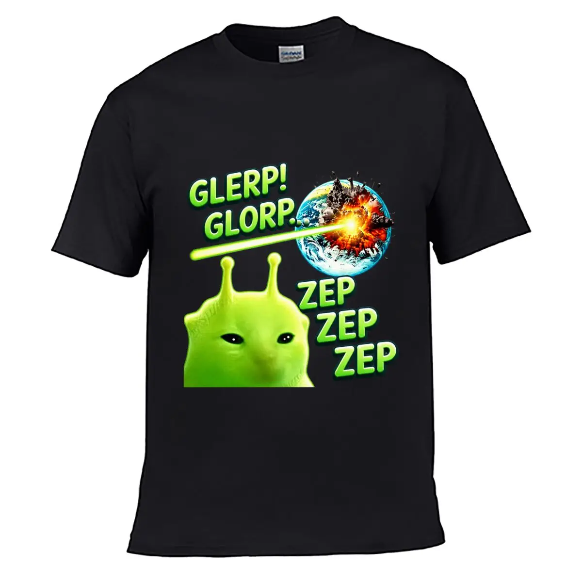 GLERPP GLORP ZEP ZEP ZEP Alien Face Exploding Planet Laser Beam short-sleeved T-shirt Streetwear Top