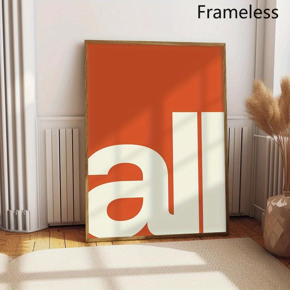 2D Flat, 1pc Unframed Modern Typography Canvas Art Print - Orange And White Abstract Wall Decor, Minimalist Poster for Living