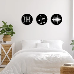 3pcs Black Wood Music Wall Hanging Decoration Equalizer Music Note Sound Wave Sign Suitable for Music Room Music Party