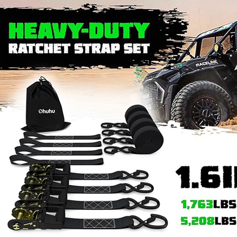 Motorcycle Cargo Net Stretches Ratchet Straps 4cm Matchet Straps Padded Handle S Hook UTV Hook Soft Loop Tensioner Hook Pendant