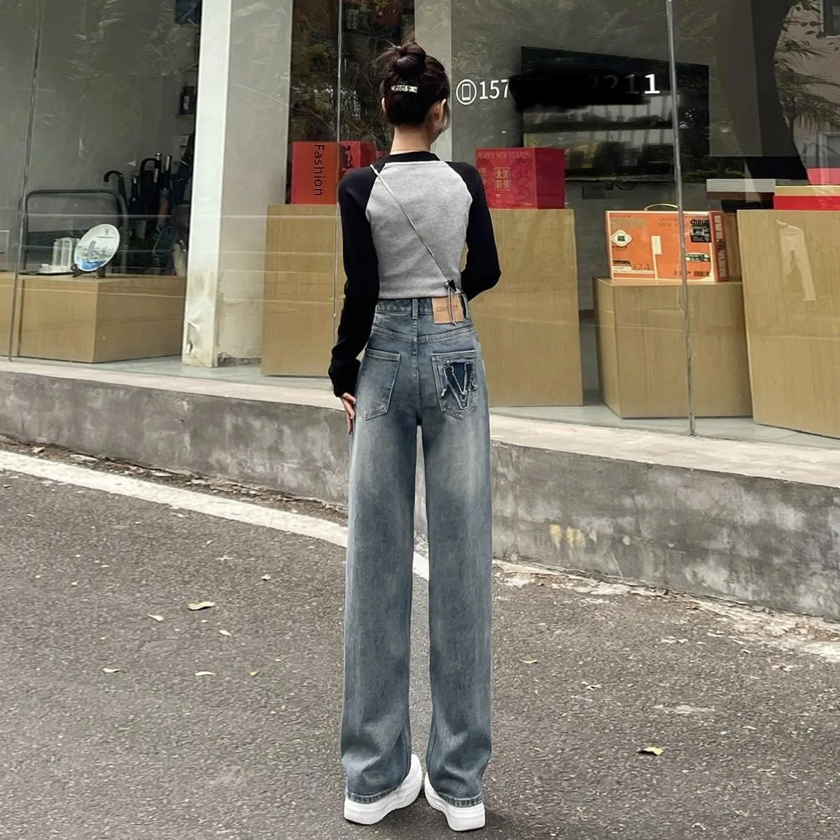 

Women's High Waist Wide Leg Jeans Spring 2026 New Embroidery Design Loose Versatile High Waist Straight Cut Pants