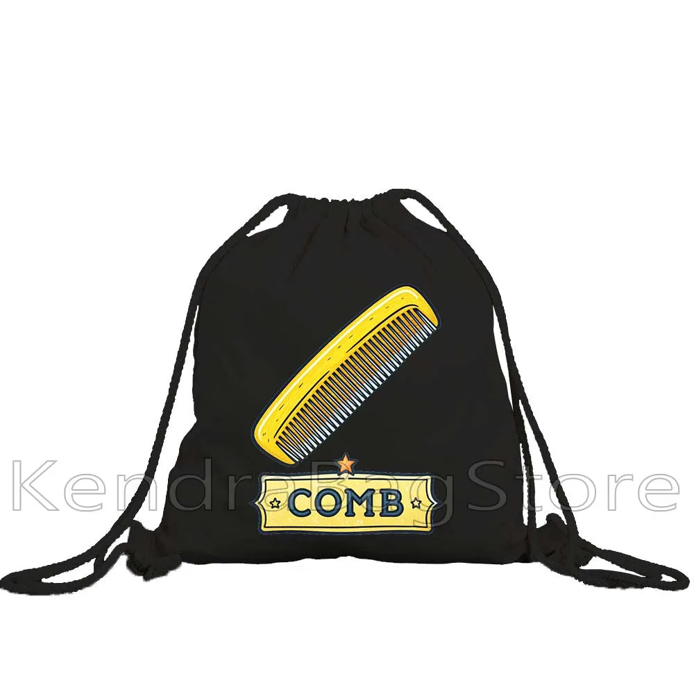 Cute Comb Print Travel Canvas Drawstring Bags Soccer Backpack Gym Sackpack Gifts String Bag for Exercising Hiking Sports Yoga