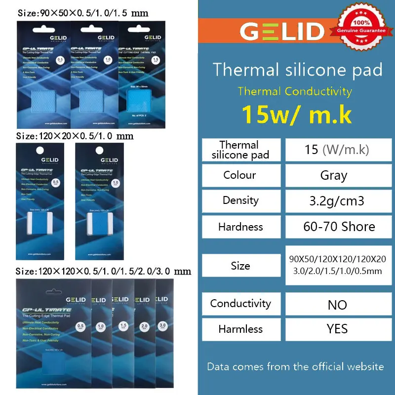 

GELID Solutions GP-Ultimate 15W/MK Thermal Pad CPU/GPU Graphics Motherboard Silicone Grease Thermal Pad