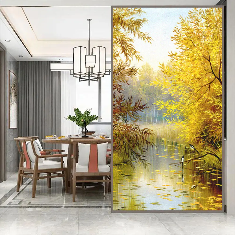 Window Film Privacy Oil Painting Decorative Window Film UV Blocking Heat Control Static Cling Glass Sticker for Homedecor