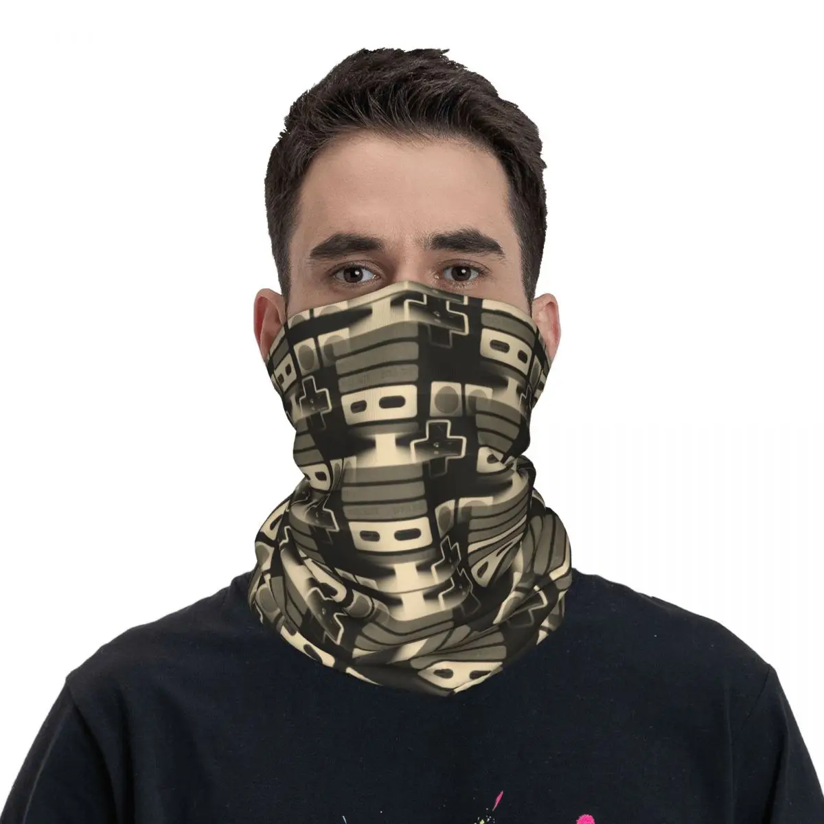 Custom Nostalgic Controller Tiles Bandana Winter Neck Warmer Men Windproof Wrap Face Scarf for Ski Video Game Lover Gaming