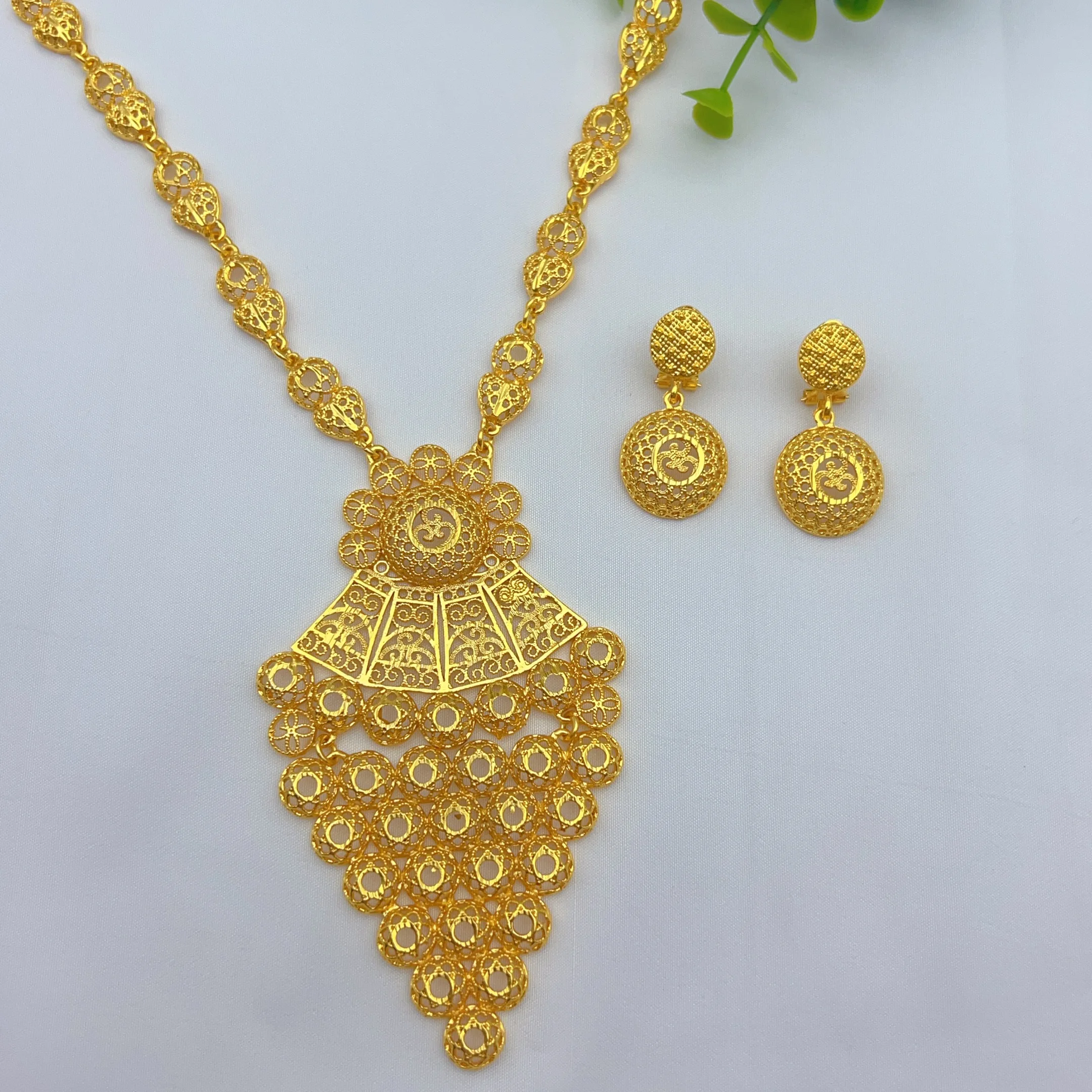 Nigeria Wedding 24k Gold Plated Jewelry Set For Women Dubai Indian African Long Necklace Earrings Jewellery Bridal Sets Party