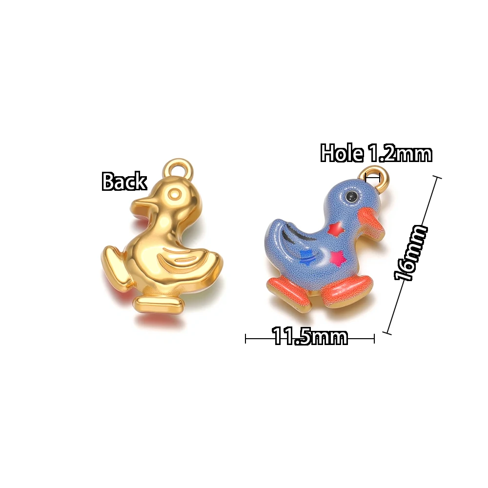 4pcs Stainless Steel Enamel Cute Small Duck Charms DIY Jewelry Findings Kids Necklace Pendant Children Bracelets Earrings Making view 2