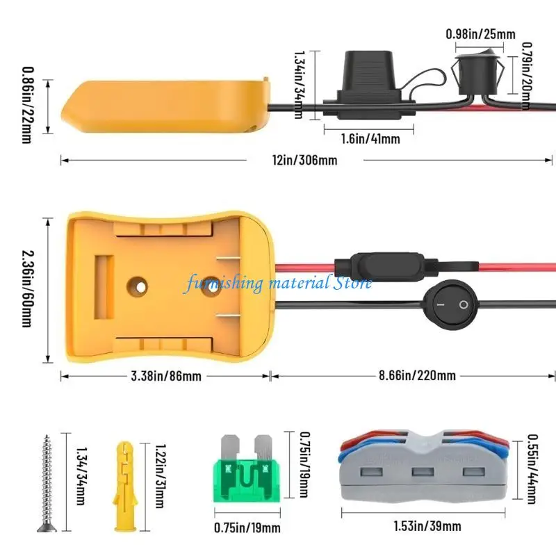 Y5GD Power Wheel Adapter for 20V/18V Battery with Fuses Power Source Mount Dock Power Connector for DIY Robotic Toy