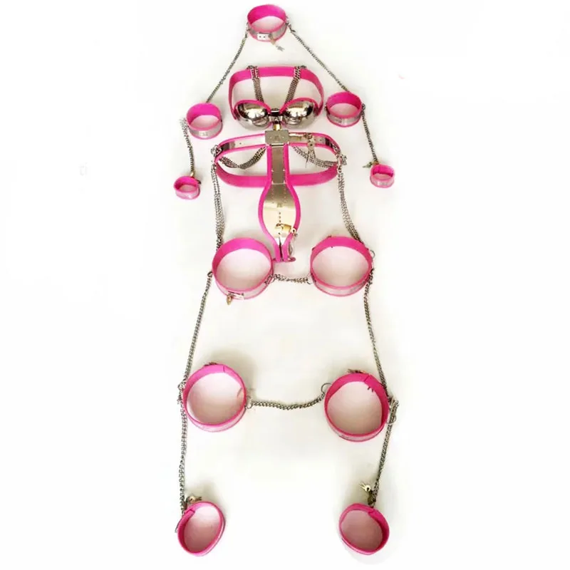 8pcs/Set Stainless Steel Male Chastity Belt Suit Bdsm Bondage Kit Collar Bra Thigh Ring Ankle Cuffs Handcuffs Chastity Device