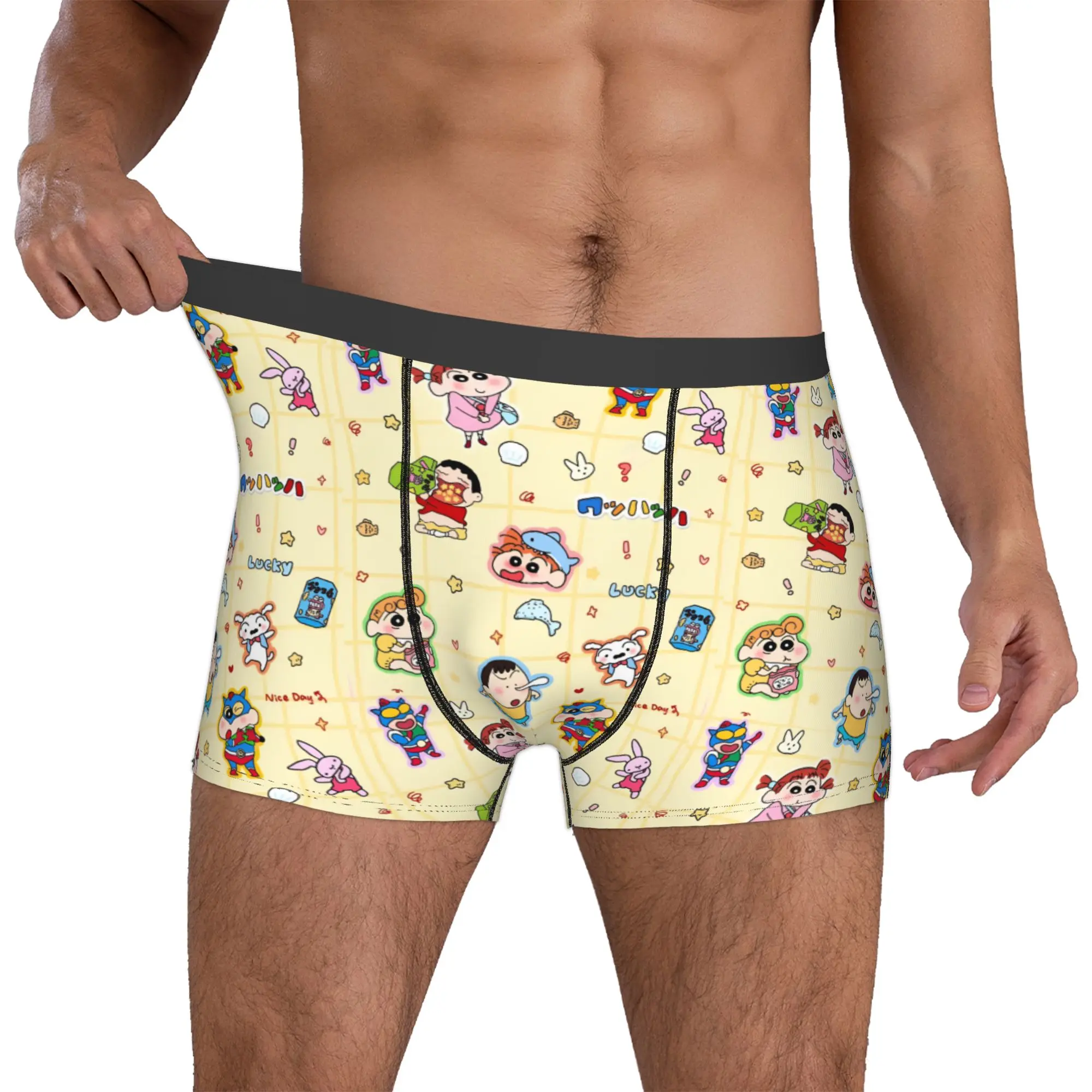 Calzoncillos bóxer personalizados C-Crayones Shin-chanes para hombre, ropa interior con estampado 3D, calzoncillos elásticos