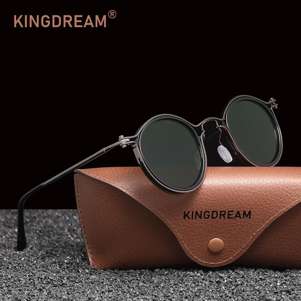 KINGDREAM Kleine runde klassische Sonnenbrille mit personalisiertem Rahmen für Herren, UV400, Damen-Brillenzubehör
