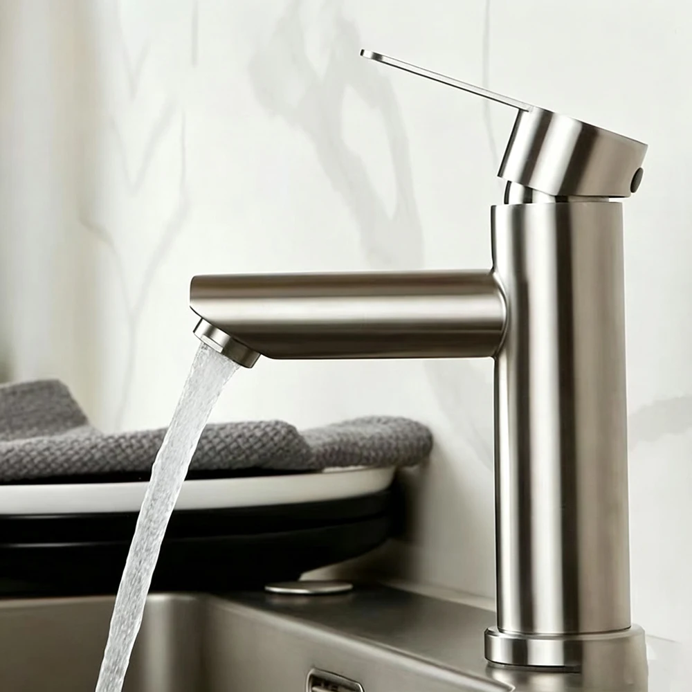 Black & Silver Optional Stainless Steel Bathroom Faucet Hot Cold Water, Fit Home Washbasins Counter Sink Single Hole Mixer Taps.