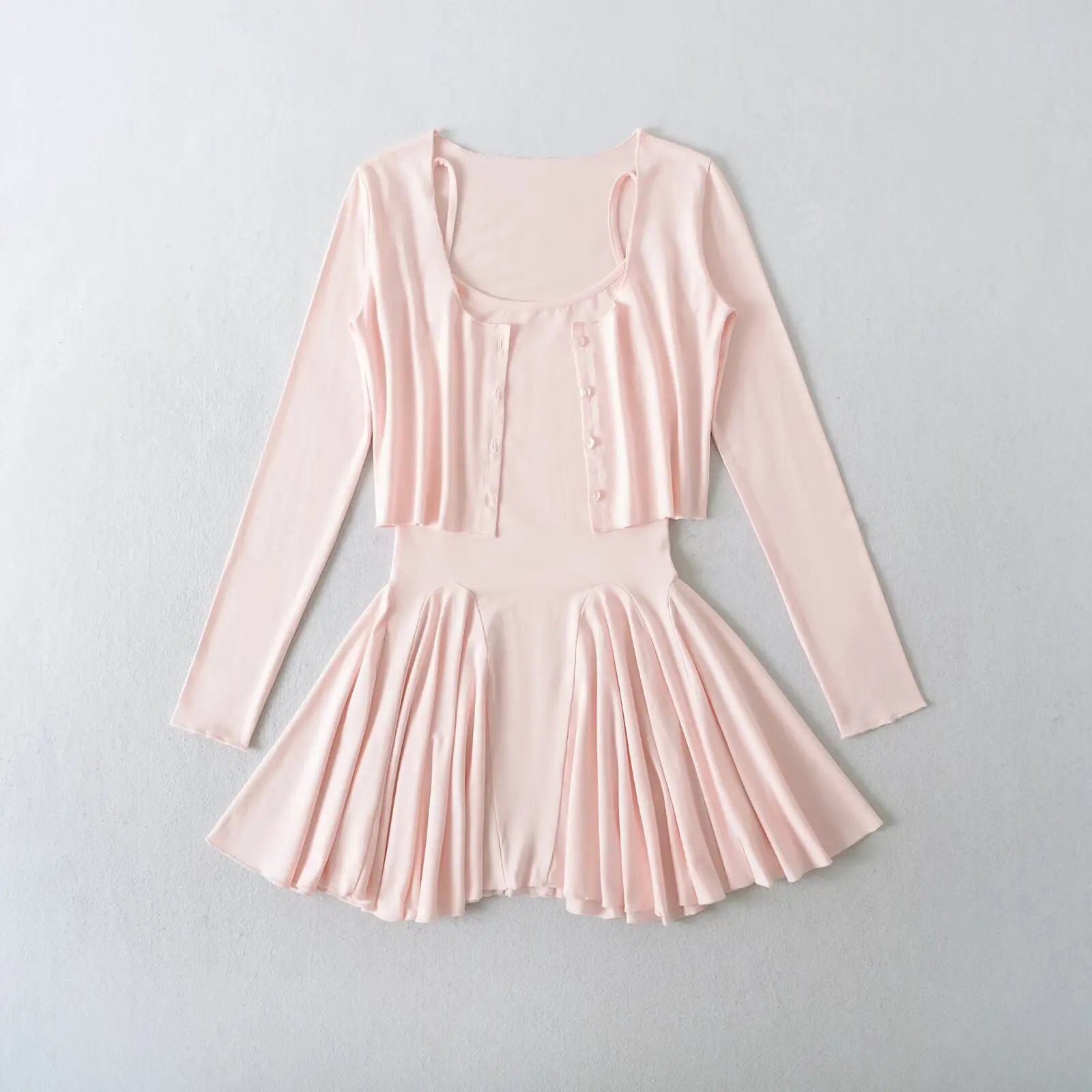 Ypff-vestido Sexy de tirantes para mujer, conjunto de dos piezas de manga larga adelgazante, conjunto de cárdigan de moda para uso informal