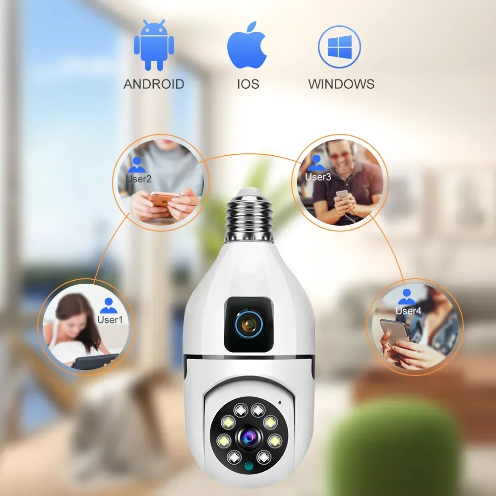 8MP E27 ampoule WIFI caméra sans fil double objectif double écran sécurité couleur Vision nocturne AI suivi humain alarme vocale caméra ip Cam