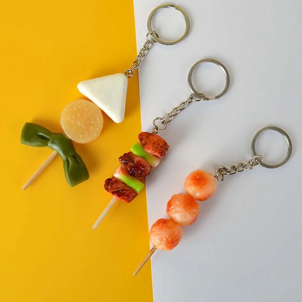 Cute Skewer PVC Squid Door Car Key Fake Food Key Ring Korean Style Bag Pendant Women Fashion Jewelry Simulation BBQ Keychains