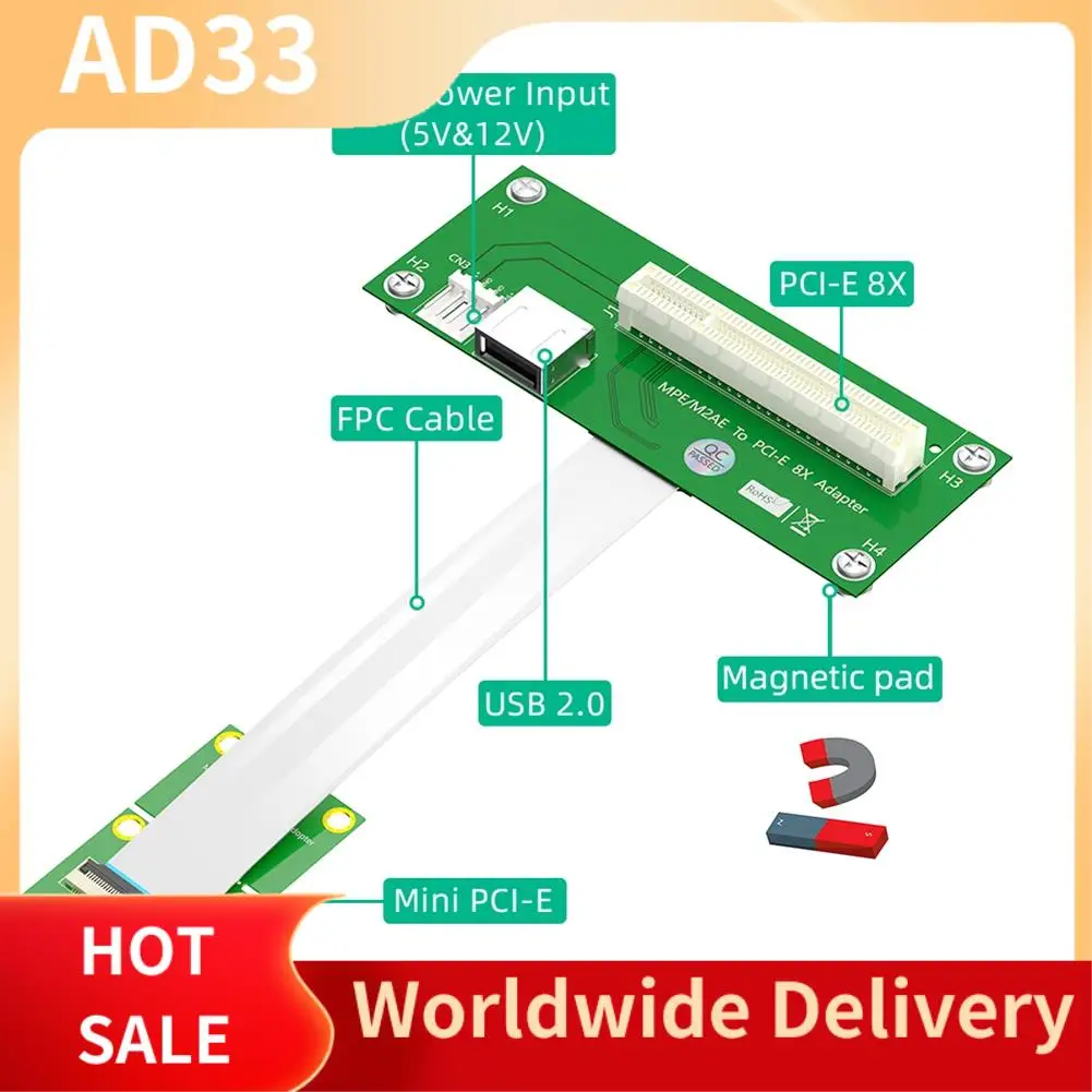

(High-Quality) Mini PCI-E To PCI-E 8X Adapter Extension Cable With High Speed FPC Cable For PCIE Test Extender Durable Easy Inst