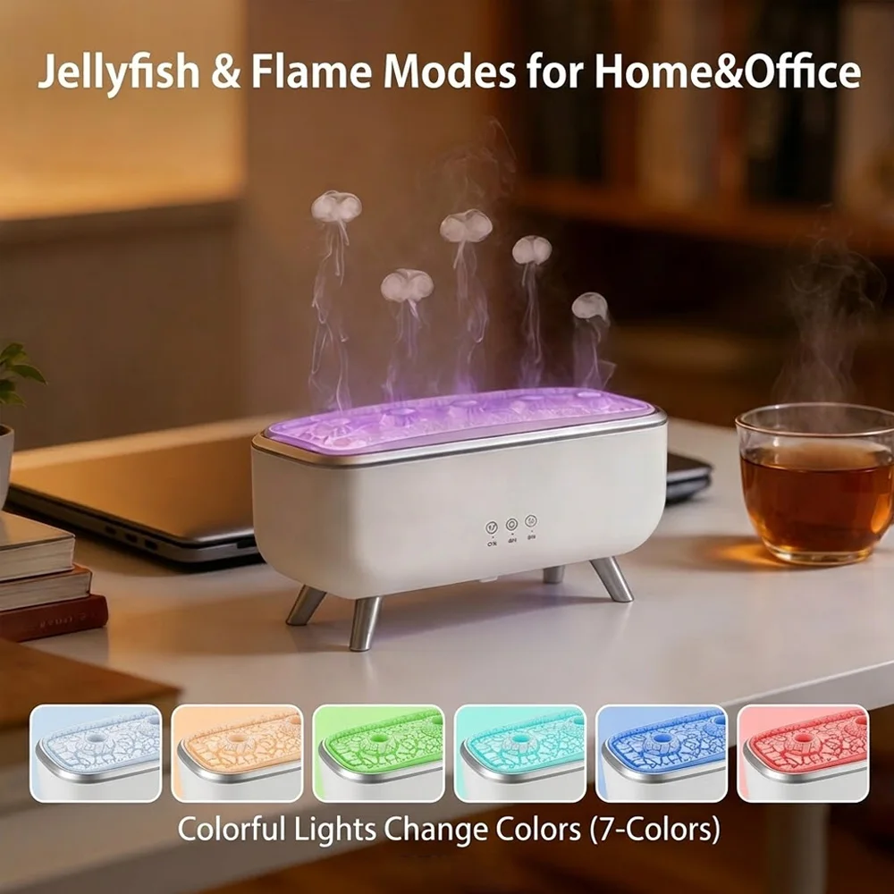 7-Color RGB Ambient Night Light Jellyfish Humidifier, Music Sync Atmosphere Lamp, Sound Reactive Aroma for Home Office Decor