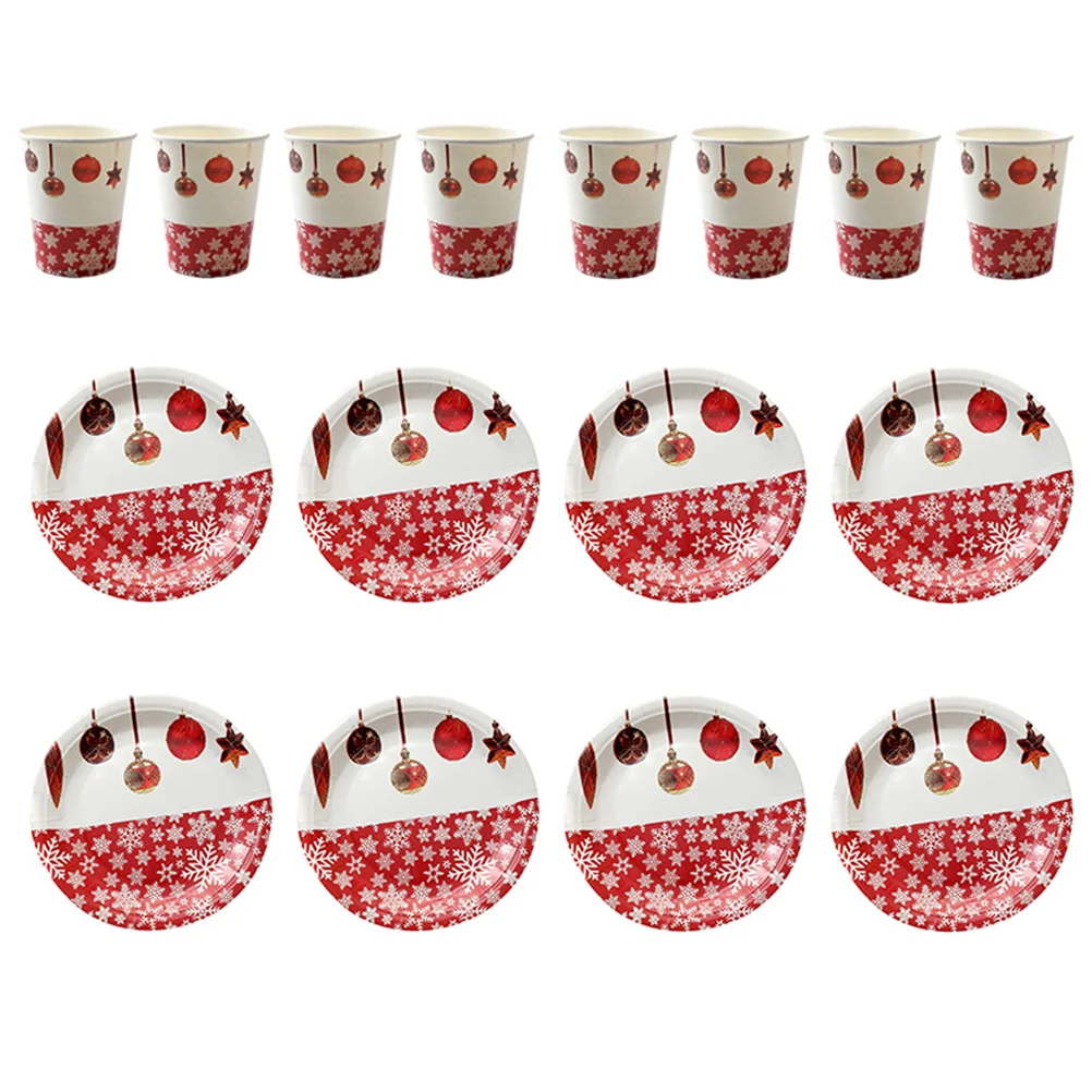

40Pcs Christmas Disposable Paper Plates Paper Cups Heavy Duty Tableware for Party Festival Hotel Coffee Shop Use