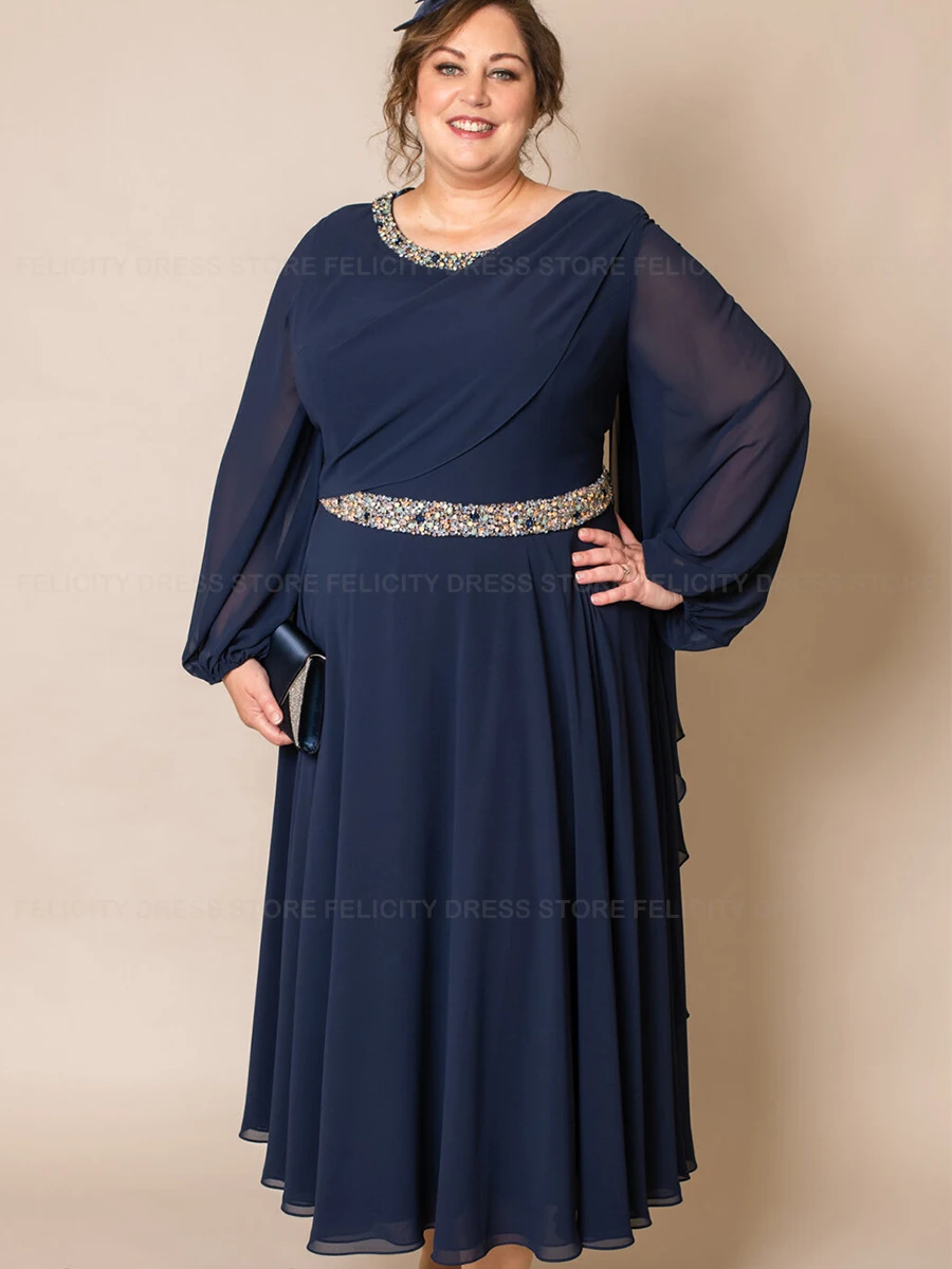 Elegant Plus Size Mother of the Bride Dress 2023 A-Line O-Neck Formal Wedding Guest Dresses Colorful Beading فستان حفلات الزفاف