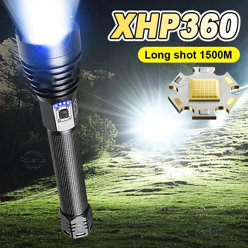 XHP360 Powerful Led FlashLight 4500mAh USB Rechargeable Torch Waterproof Tactical Flashlight Hand Light Work Camping Flash Light