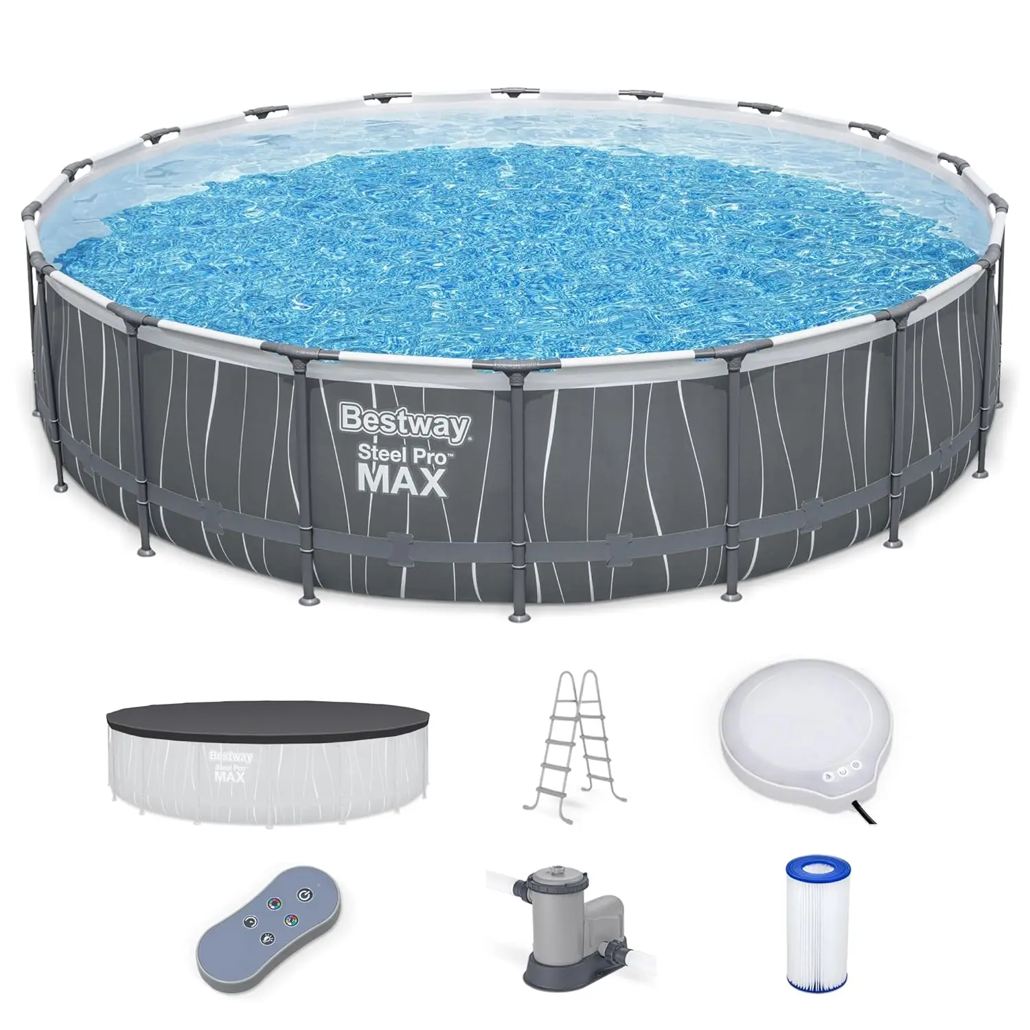 

Steel Pro MAX 18' x 48" Above Ground Pool, Round Metal Frame Outdoor Swimming Pool Set with LED Light, Filter Pump,, Custom
