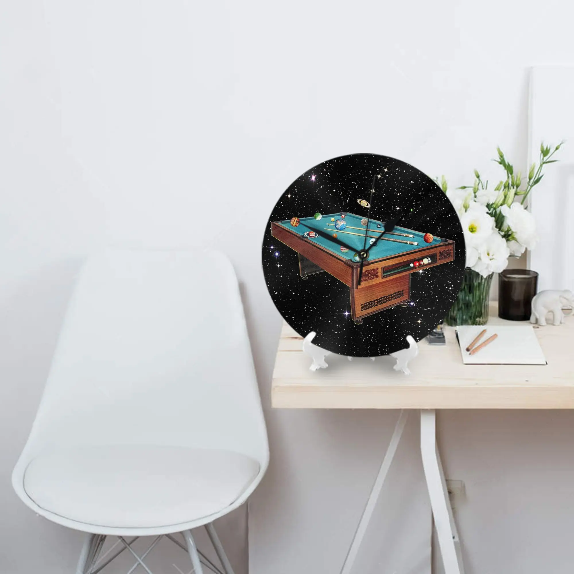 Cosmic Pool Wall Clock Room Decoration Silent Round Clock for Bedroom Living Kitchen Home