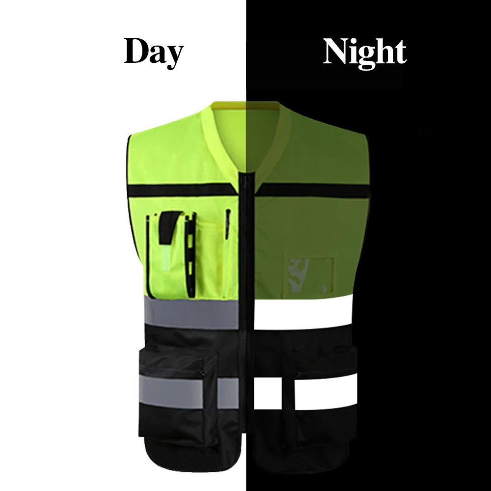 Reflective Safety Vest High Visibility Working Clothes for Men Women Construction Worker Multi Pockets Two Tone Hi Vis Vest