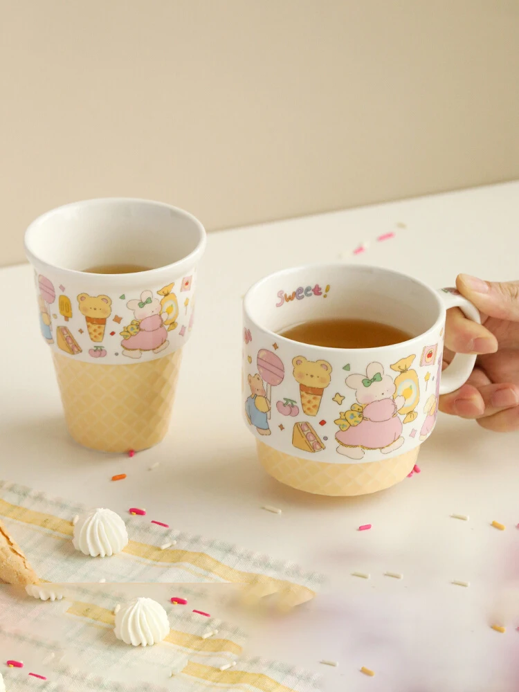 Home Ice Cream Mug High Appearance Level Milk Fufu Water Cup Creative Cartoon Ceramic Cup Milk Cup