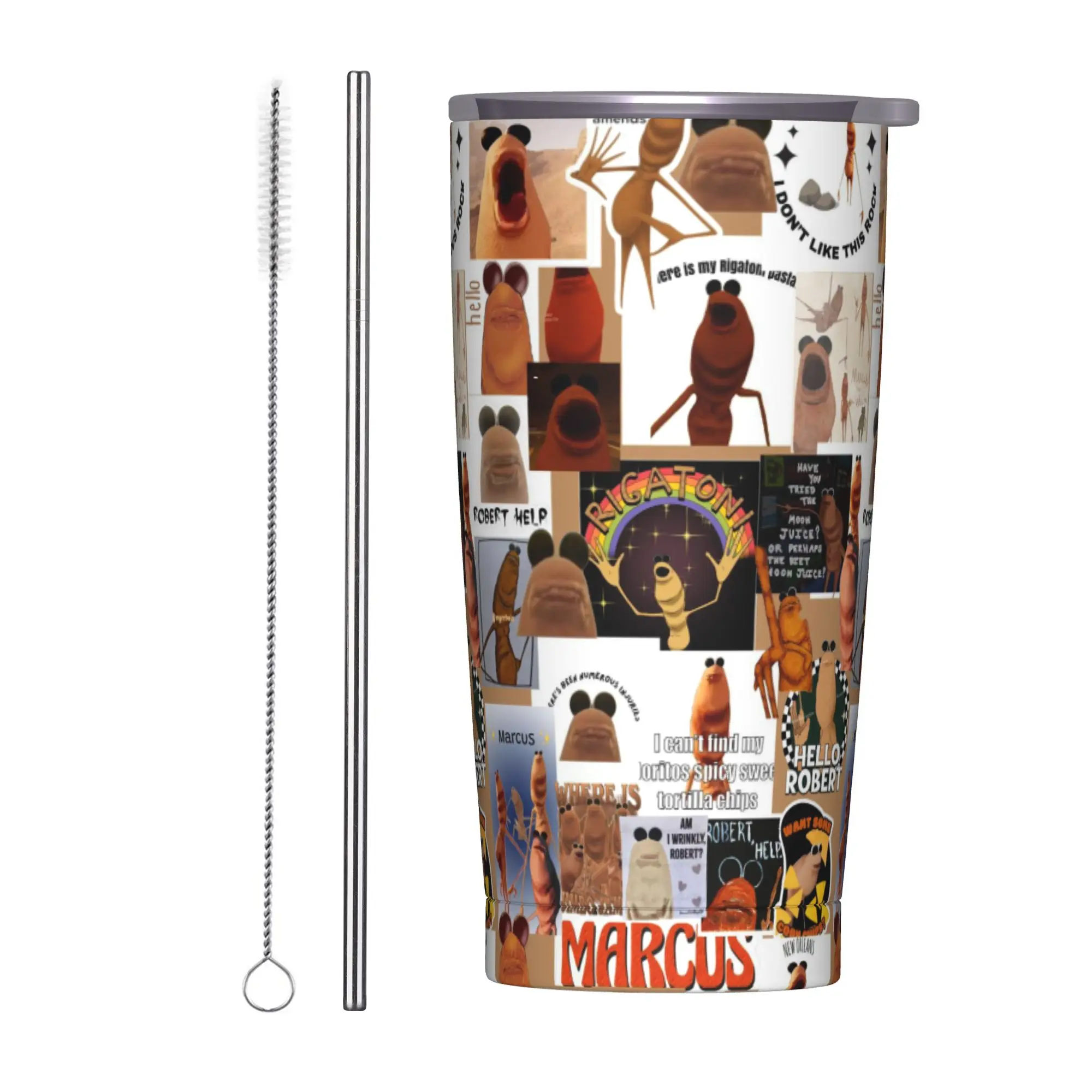 

Marcus the Worm Robert Help Tumbler With Straw Stainless Steel Travel Mug Double Wall Vacuum Insulated for Cold Or Hot 20oz