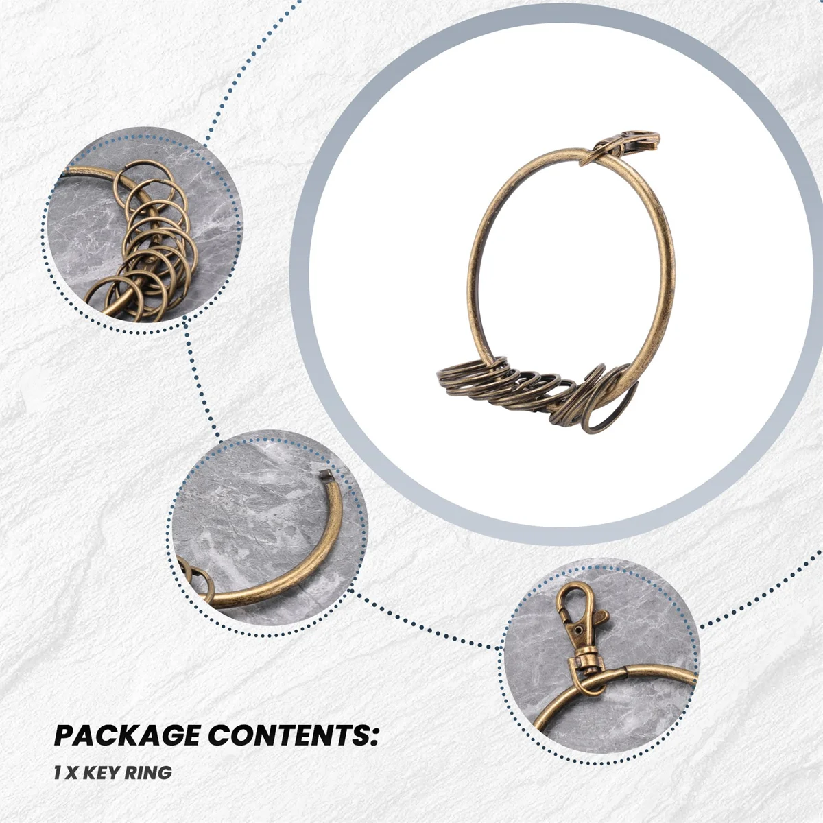 Продажи! Брелок для ключей с карабином бронзового тона, 10-петли, брелок для ключей, кольцо 7,6 см