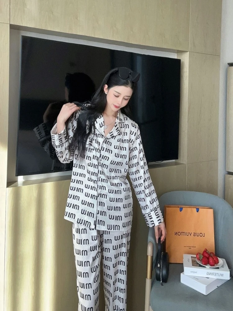 2024 Spring Pajamas Women\'s New Arrival Korean Style Big Brand Alphabet Printing Lazy Style Casual Loose Slimming Home Clothes