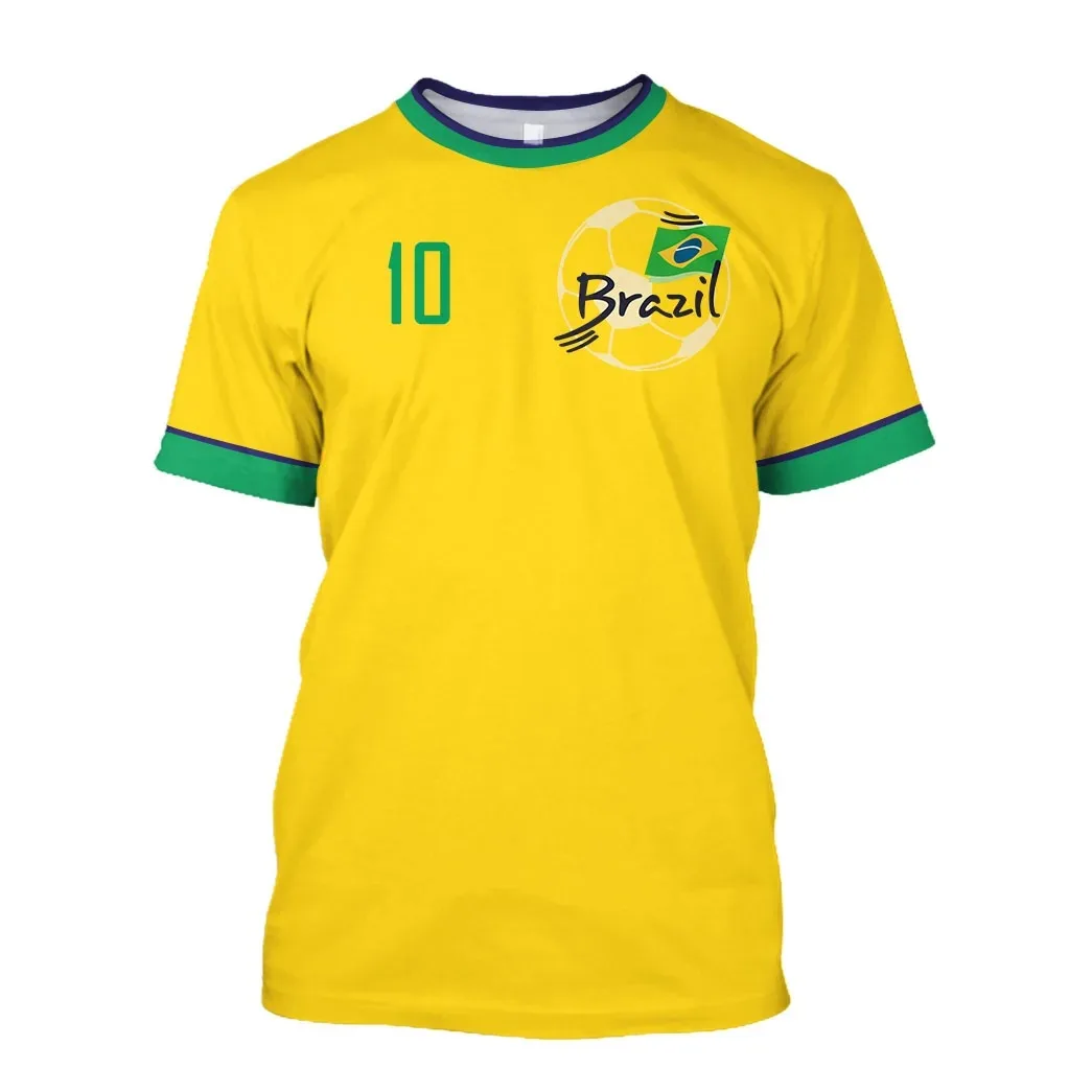 3D Print Brazil Jersey Men's T-shirt O-Neck Oversized Short Sleeve Men's Clothing Brazilian Flag Selection Football Team Shirt