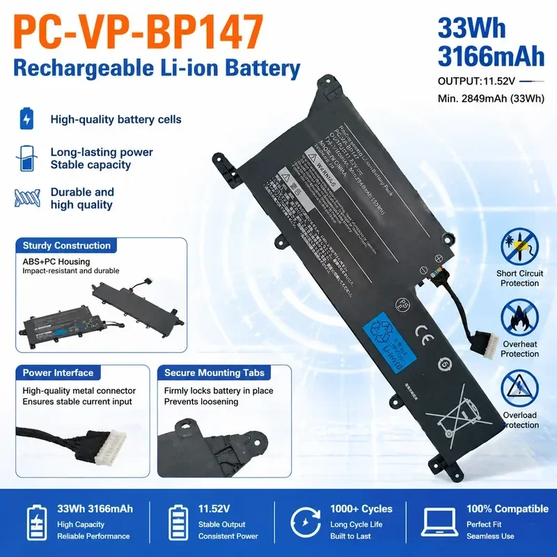 [NEW] 11.52V 33Wh Laptop Battery PC‑VP‑BP147 for NEC for VersaPro Laptop Built‑in Battery