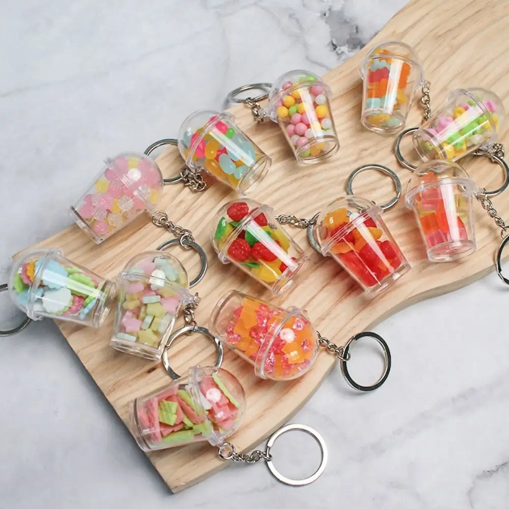 Hot Cute Keychain Shaker Cup Acrylic Bag Pendent Simulation Food Charm Key Chains for Keychain Bag