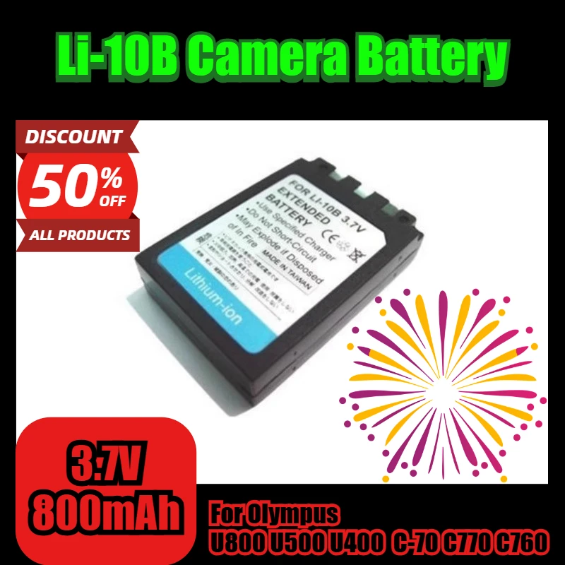 3.7V 800mAh Li-10B แบตเตอรี่กล้องสำหรับโอลิมปัส U800 U500 U400 C-70 C770 C760