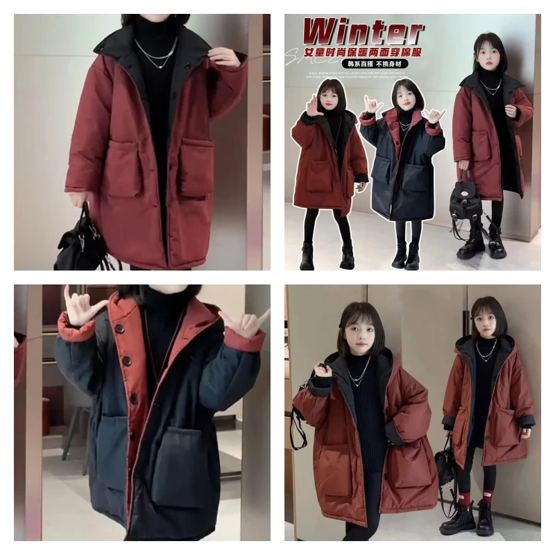 

Горячая кавайная куртка на хлопковой подкладке для девочек, модная студенческая зимняя куртка в стиле аниме, повседневное утепленное пальто средней длины, детская одежда