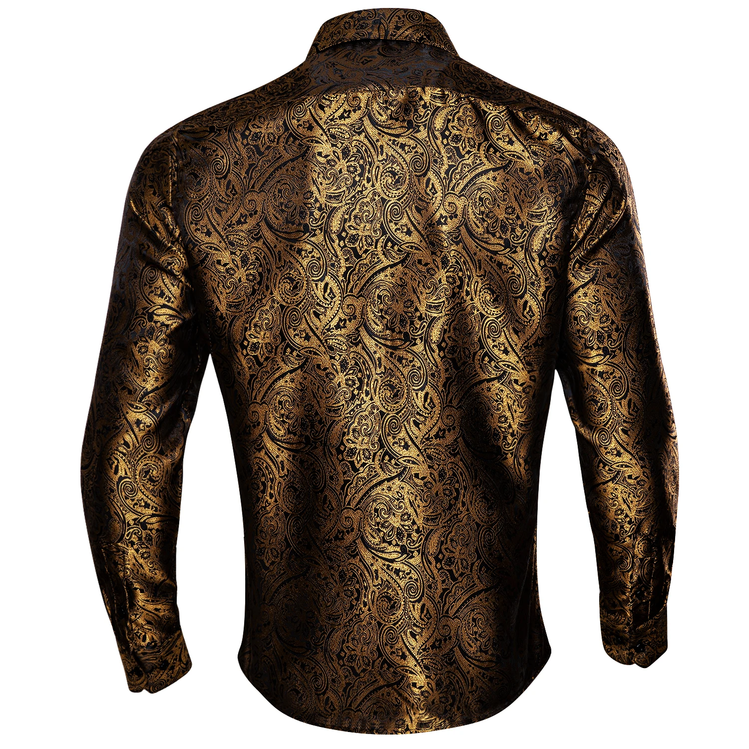 Barry.Wang 4XL Luxury Gold Paisley Silk Shirts Men Long Sleeve Casual Flower Shirts For Men Designer Fit Dress Shirt BY-0061