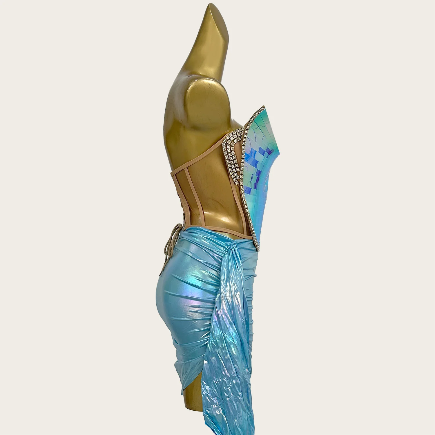 مثير الراقية لامعة حجر الراين الترتر المرايا نمط فستان قصير مجموعة المرأة حمالة Bodycon كوكتيل حفلة الرقص ارتداء Douniu