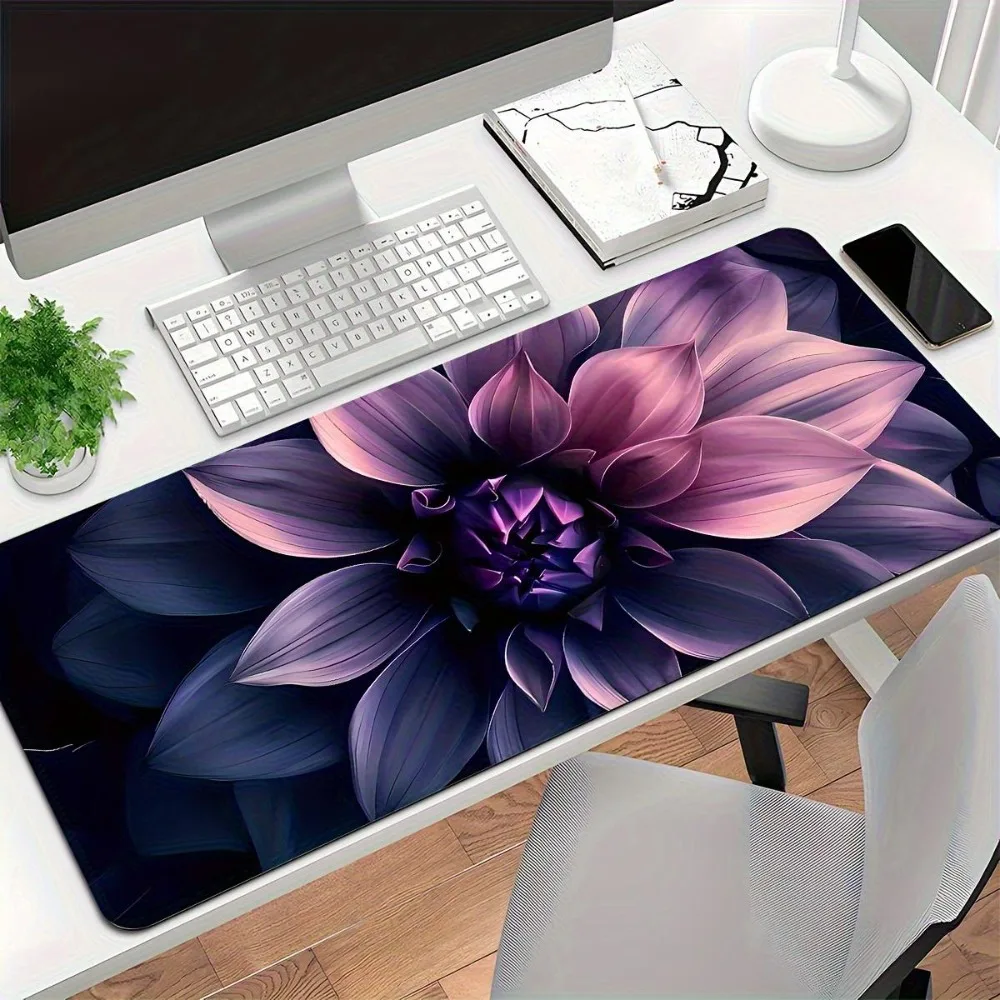 Tapis de bureau en caoutchouc extra-large, épais et antidérapant, motif fleur violette psychédélique, organiseurs de bureau et plateaux, tapis de souris
