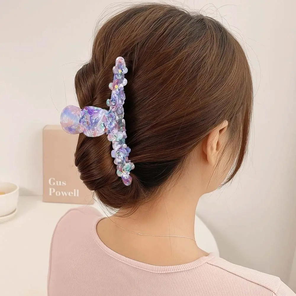 

Elegant Flower Hair Claw Gradient Color Rhinestone Straight Line Shaped Shark Clip Korean Style Waterproof Acetic Acid Hair Claw