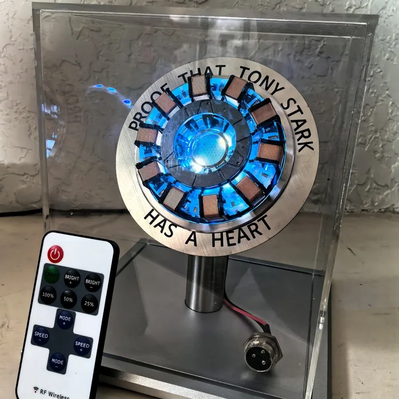 Stark MK1 سبيكة معدنية USB LED مصباح التحكم الصوتي عن بعد، سطح PVD، مقاوم توني ستارك لديه قلب، هدية لمحبي