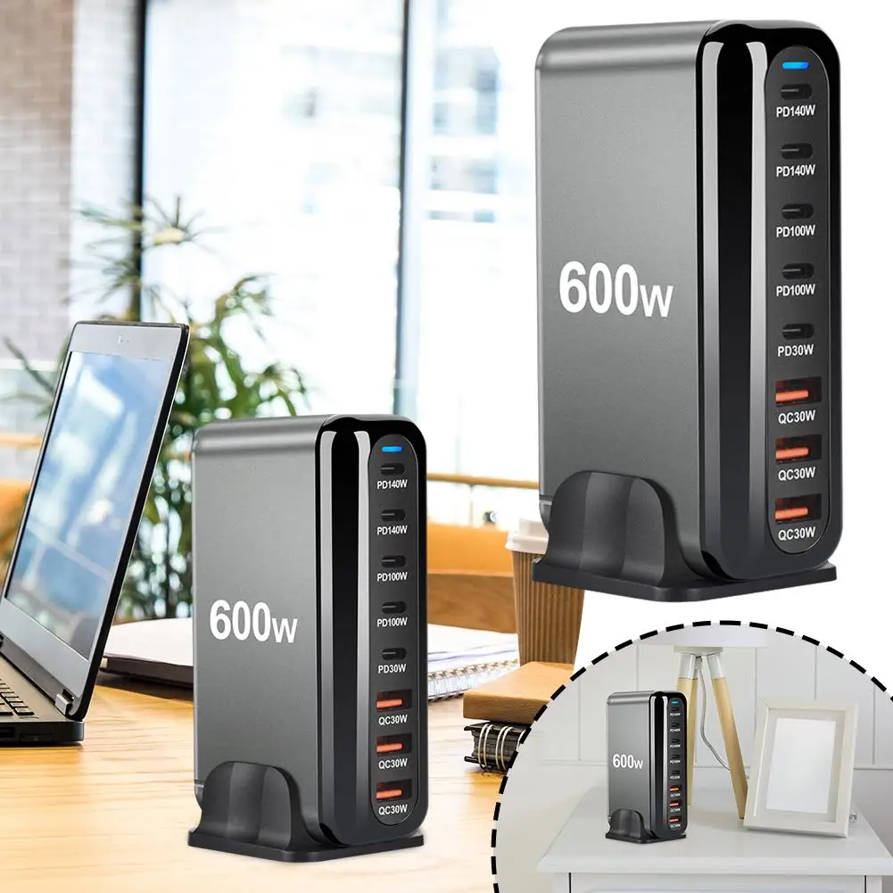 

Зарядное устройство GaN USB C, 600 Вт, 8-портовая станция быстрой зарядки USB Type C PD, адаптеры PD 3.1 для IPhone 16 15 14 B8B7